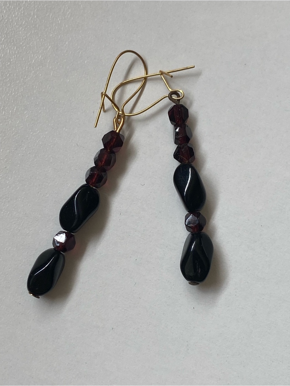 Black and Purple Glass Bead Drop Earrings